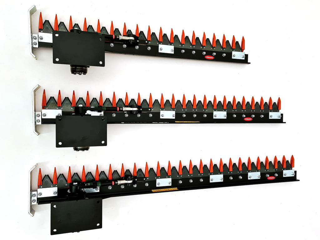 The three DELEKS HR hedge cutter bar sizes side by side