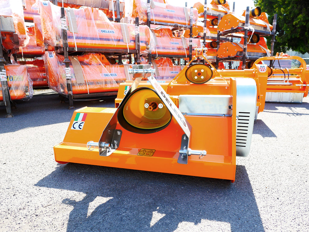 DELEKS APE flail mowers lined up outside the DELEKS factory