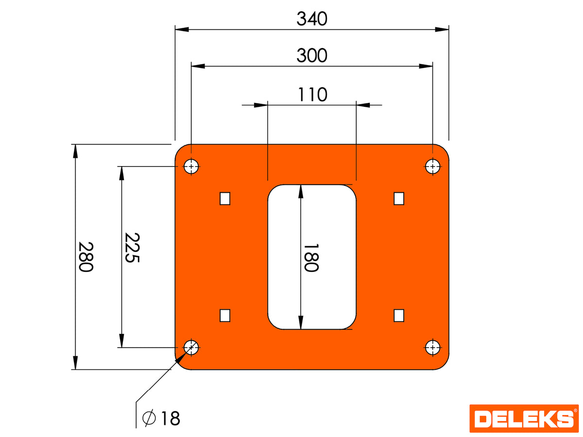 Drawing of the DELEKS ARJ mounting plate with bolt pattern dimensions