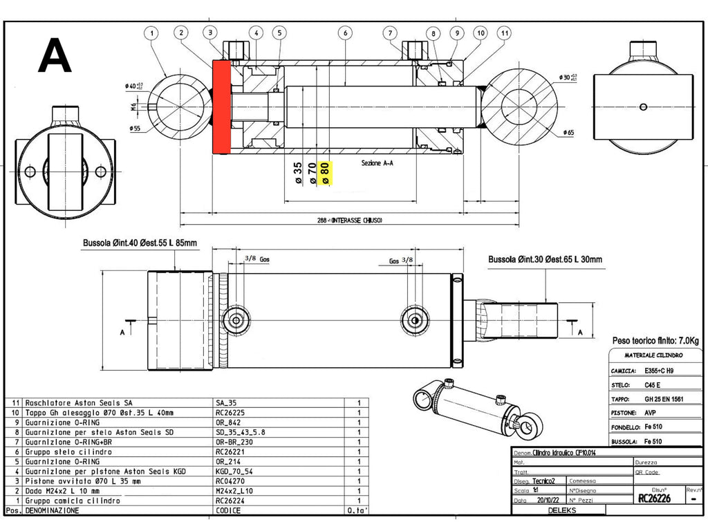 Hydraulic cylinder drawing of the DELEKS CF10 tree shear