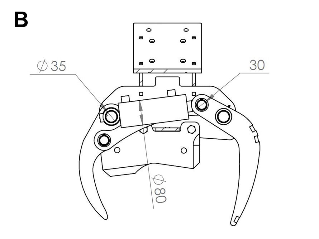Dimensional drawing of the DELEKS CF10 shear and grab