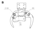 Dimensional drawing of the DELEKS CF10 shear and grab