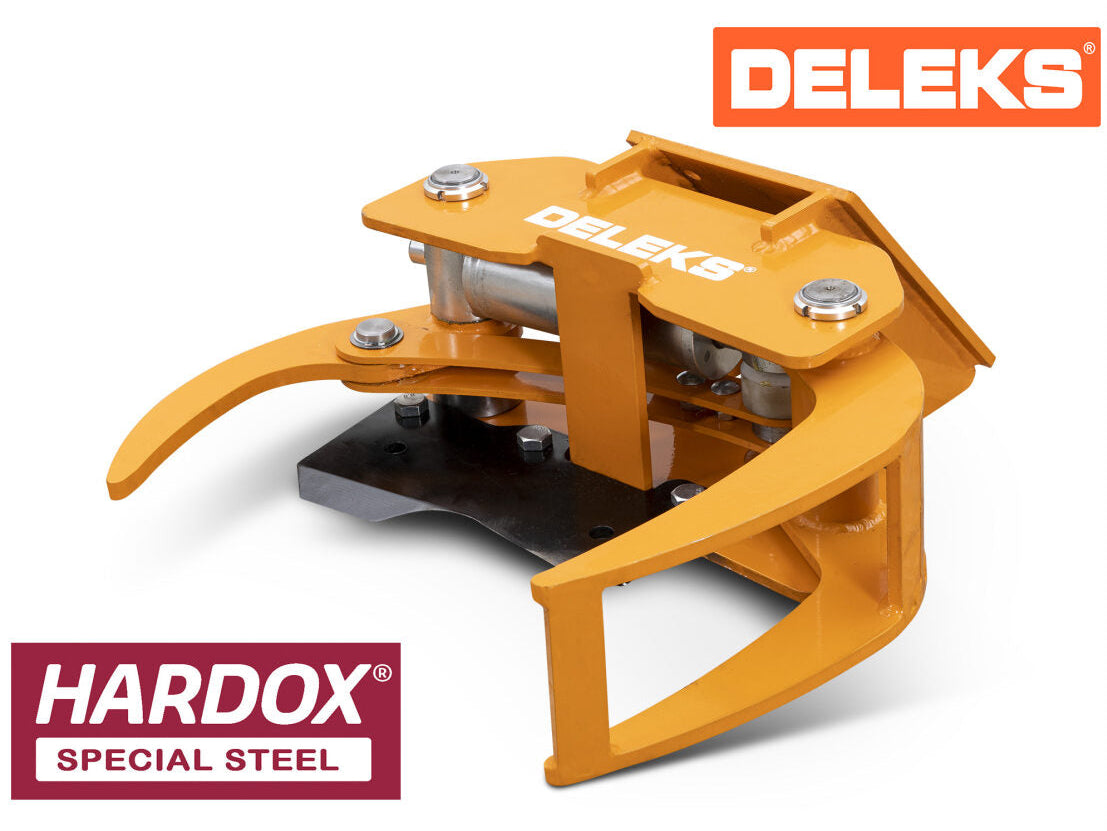 DELEKS CF10 Hardox hydraulic tree shear with grab for mini excavators, studio view