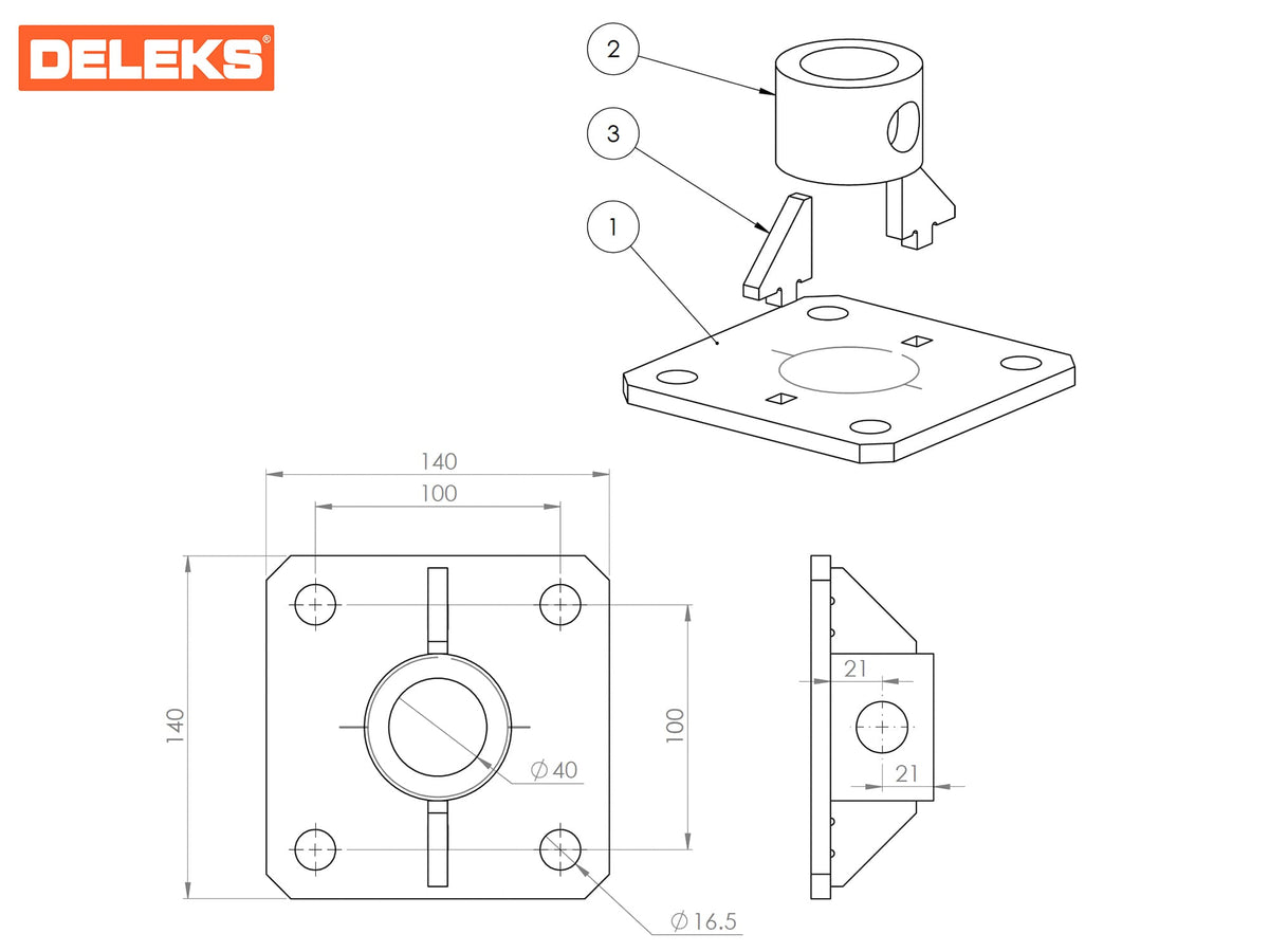 Mounting plate drawing of the DELEKS DK10H log grapple