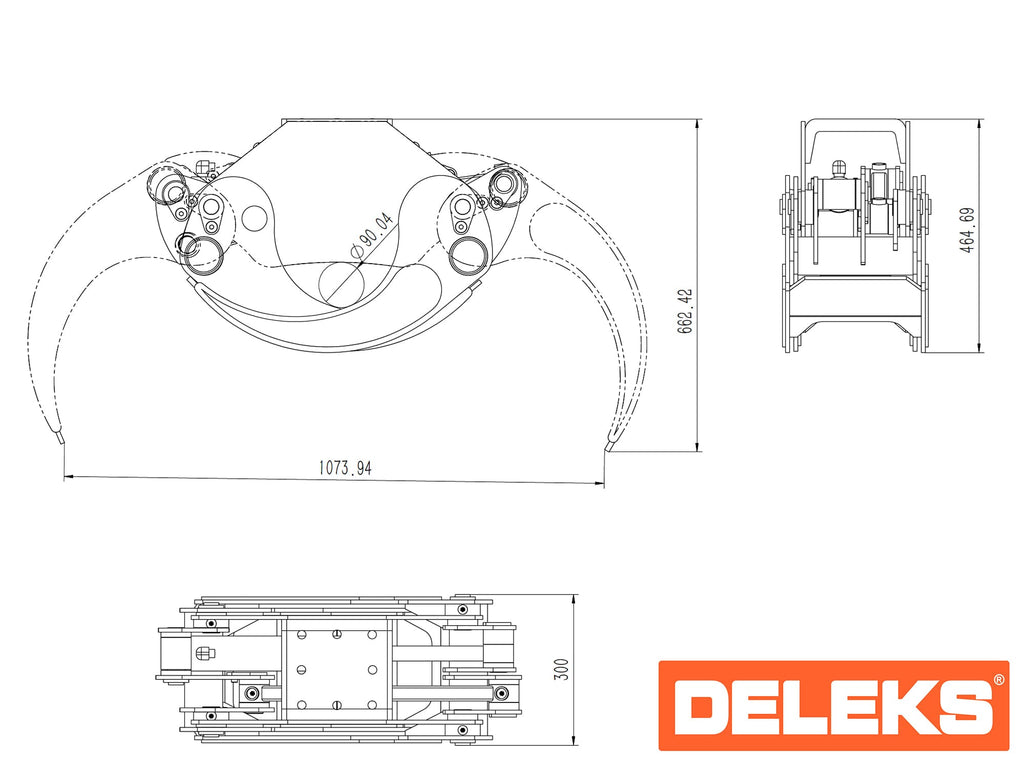 Dimensional drawing of the DELEKS DK11 log grapple