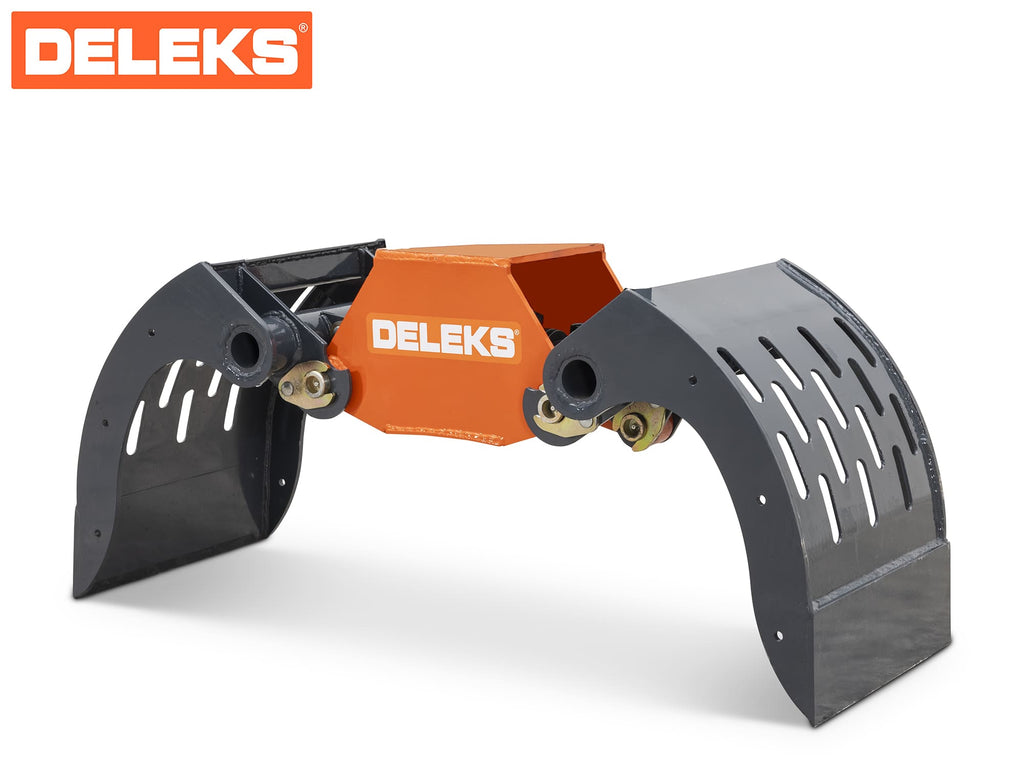 DELEKS DKP sorting grapple with open jaws, studio three-quarter view