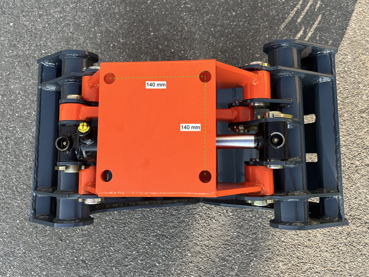 Top view of the DELEKS DKP grapple mounting plate and hydraulic cylinders