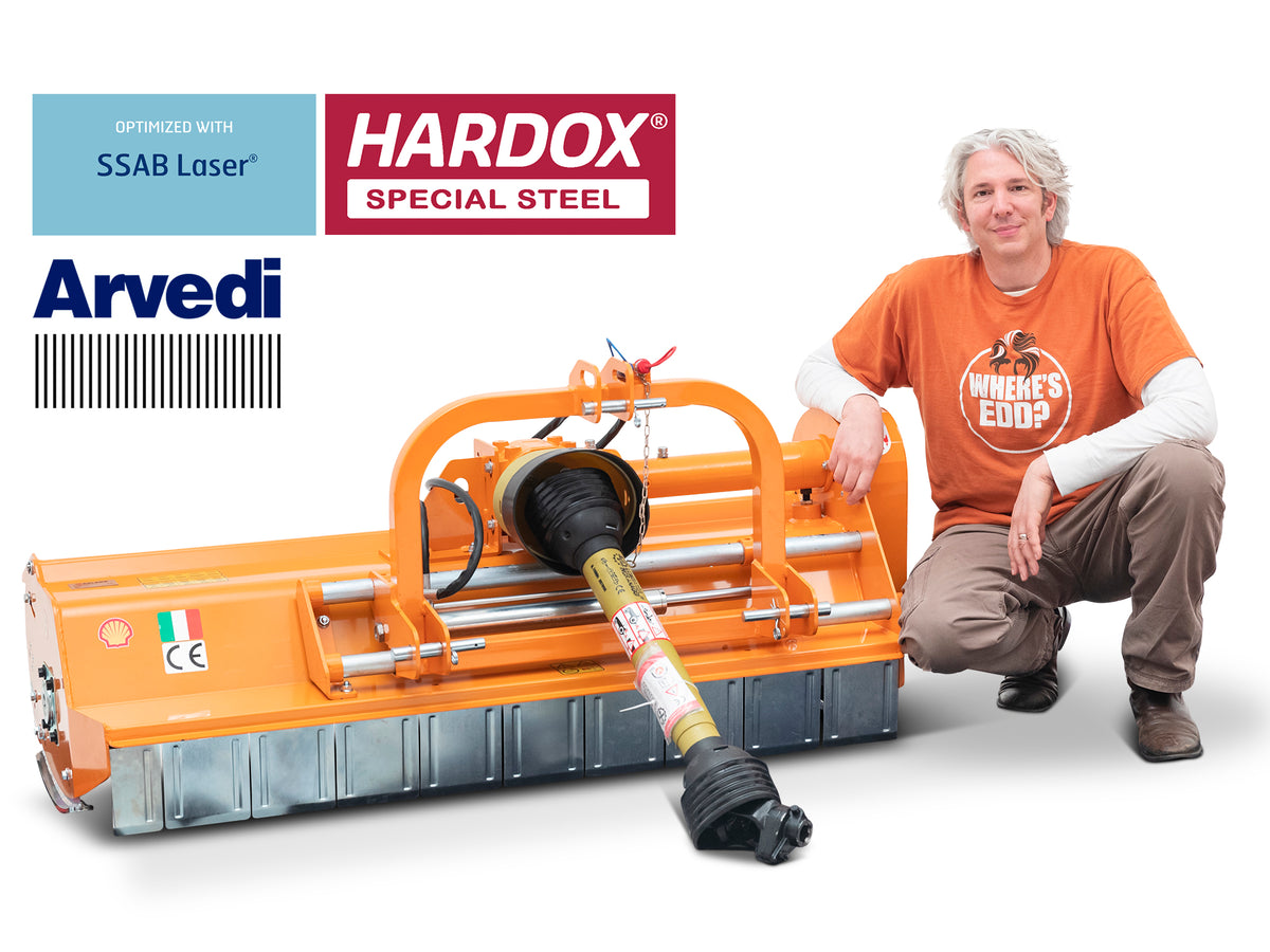 DELEKS LEOPARD flail mower next to a person for scale, Hardox steel