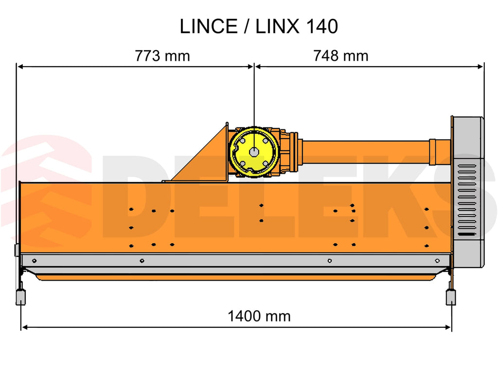 Dimensional drawing of the DELEKS LINCE 140 flail mower
