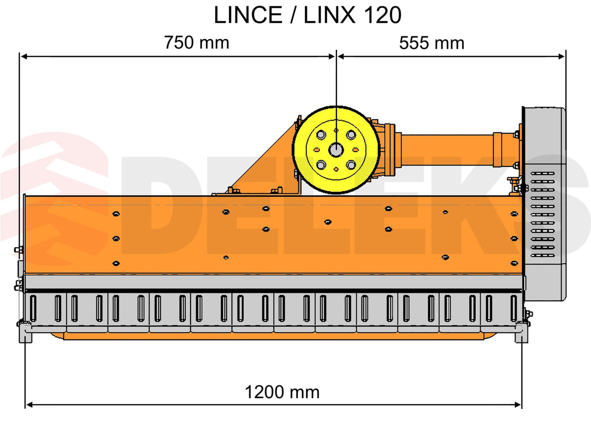 Dimensional drawing of the DELEKS LINCE 120 flail mower