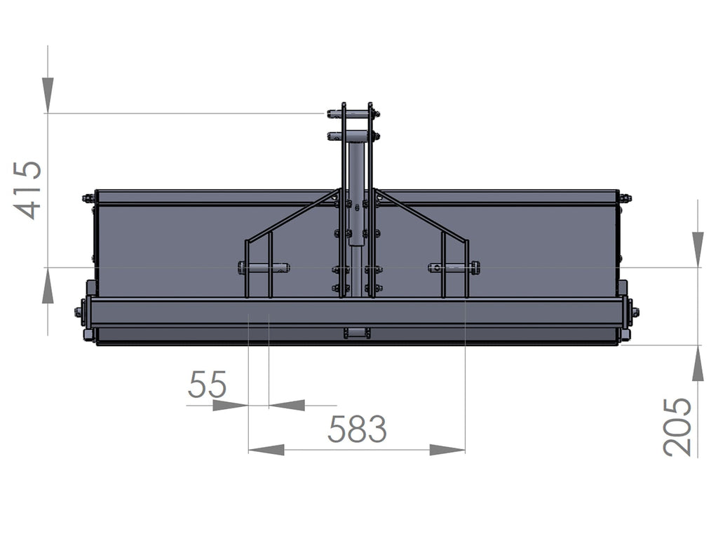 Dimensional drawing of the DELEKS transport box, rear view