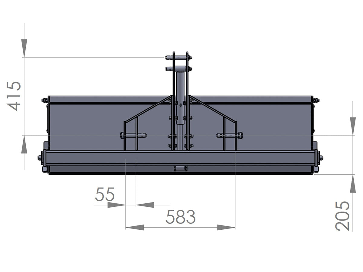 Dimensional drawing of the DELEKS transport box, rear view