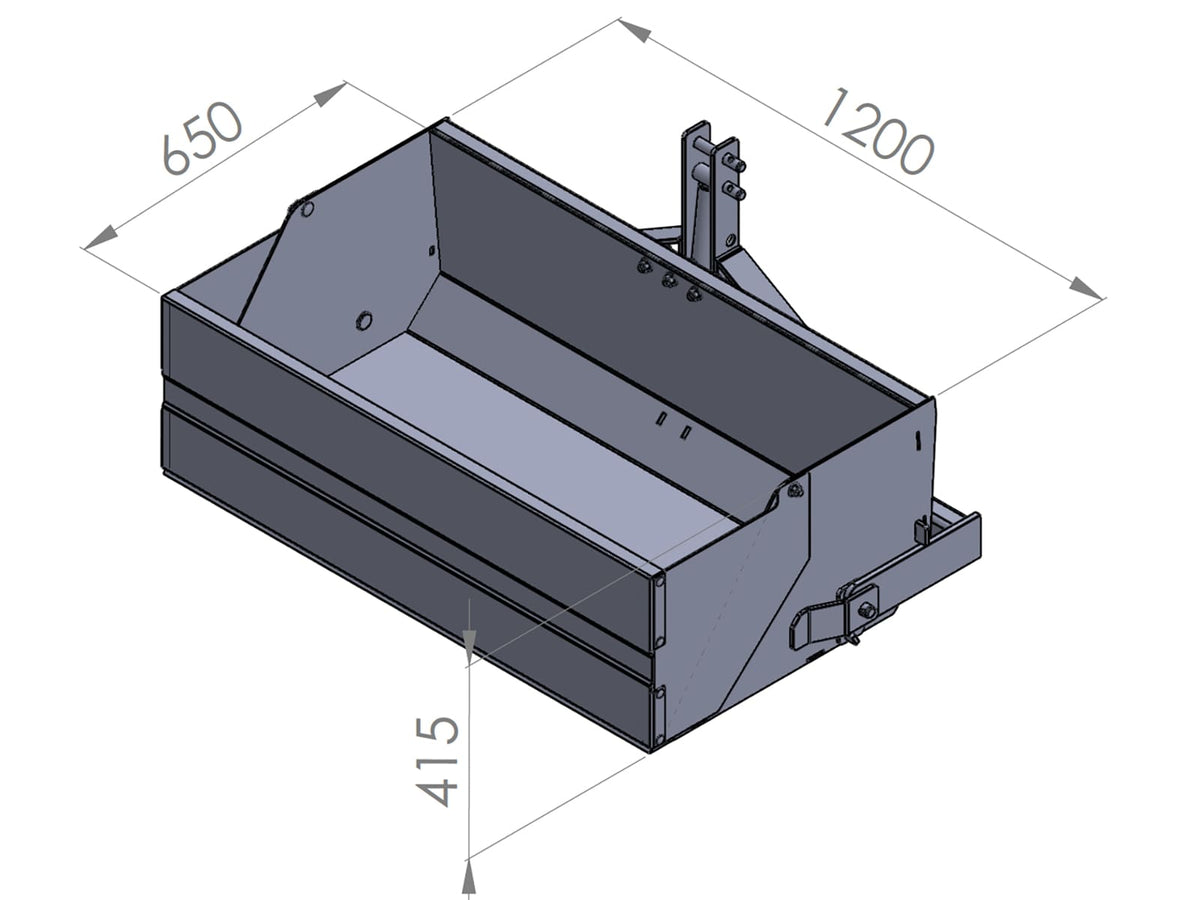 3D drawing of the DELEKS transport box with dimensions